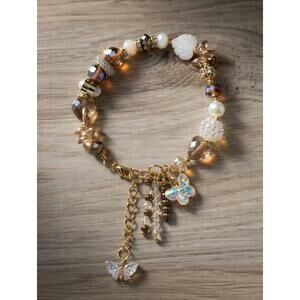 Gold Swarovski Beaded Butterfly Charm Bracelet